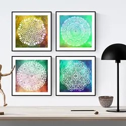 POSTER Set mit 4 Mandalas Freiheit 20x20cm Schwarzer Rahmen