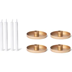 Novaliv, Kerzenständer, 4er-Set Stabkerzenhalter Durchmesser 14cm Dekoschale GOLD rund Metall mit Premium