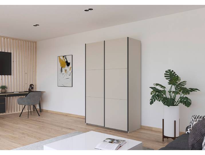 Schwebetürenschrank Kronach 131cm Beige/Kaschmir Basic Grau
