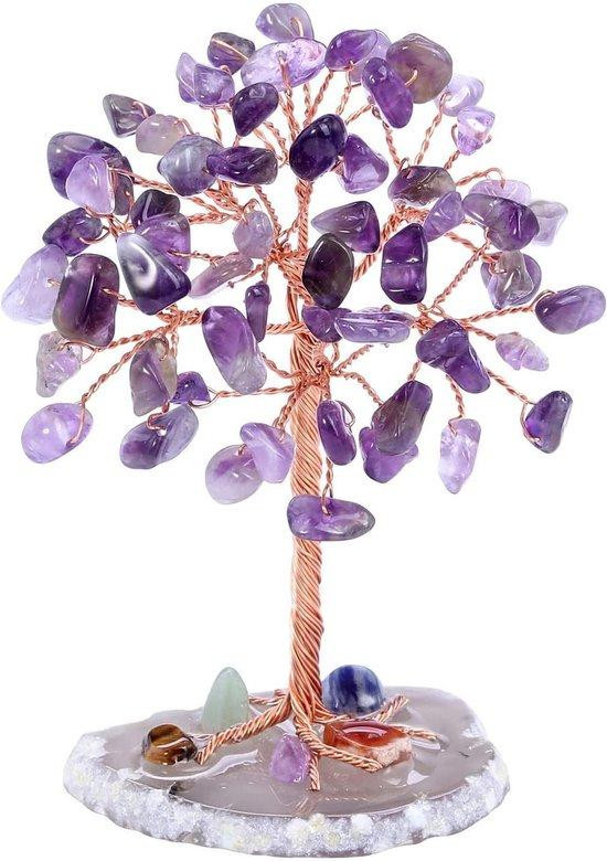 Amethist Levensboom Kristal Sculptuur - Paarse Natuursteen Decoratie - 10 cm