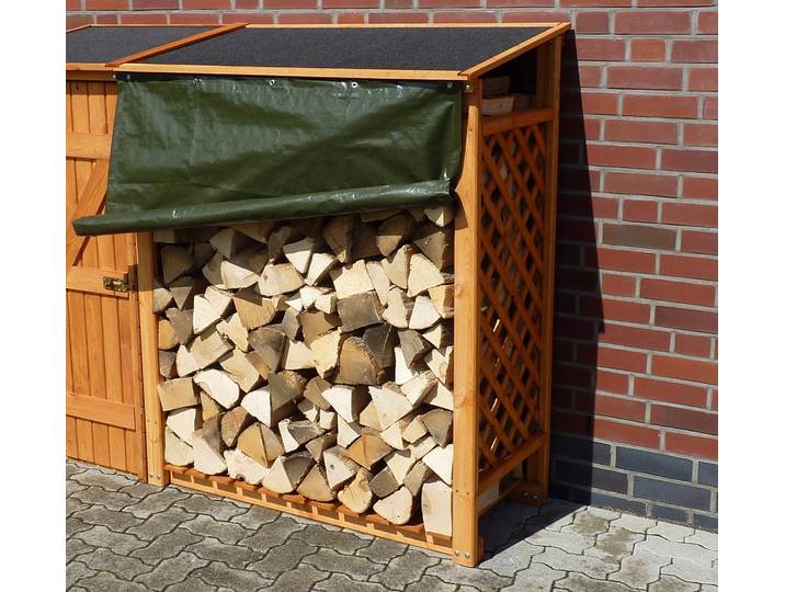 Kaminholzregal-Erweiterung PROMADINO, braun (honigbraun), B:119,5cm H:148cm T:68cm, Holzwerkstoff, Kaminholzlager, Kaminholzregal-Erweiterung, mit Wetterschutz