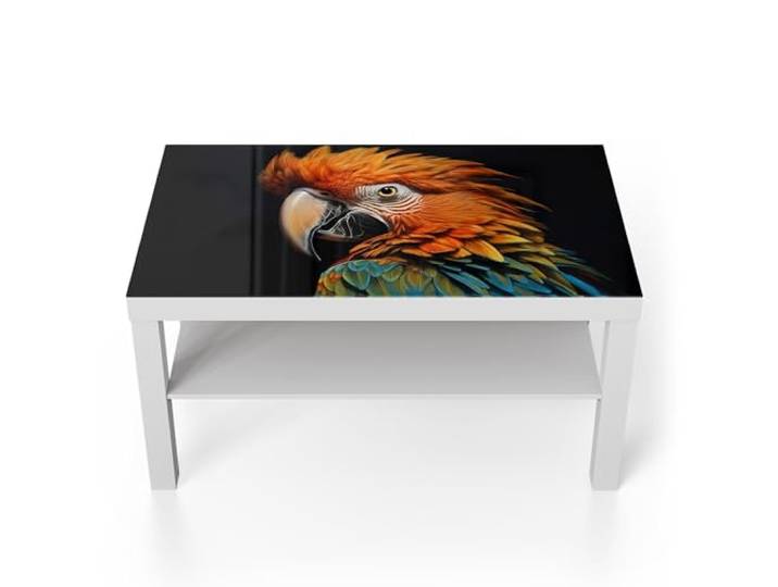 DEQORI Glastisch weiß groß 90x50 cm Motiv Prachtvogel Portrait ausgefallener Beistelltisch aus Glas Hochglanz Couchtisch fürs Wohnzimmer moderner Couch Tisch mit Design