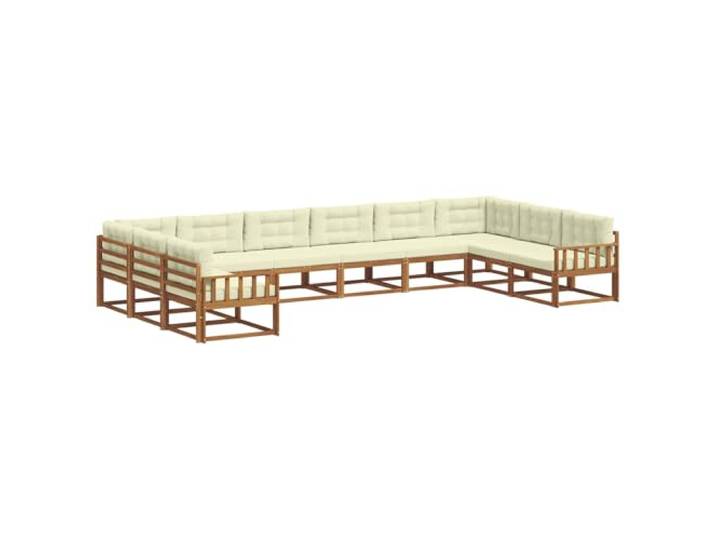 PUGYNBK Sofa-Set für den Außenbereich, 10 Stück, Natur und Creme Akazienholz, Lattenrahmen, bequeme Armlehnen, modernes Design für Terrasse und Garten