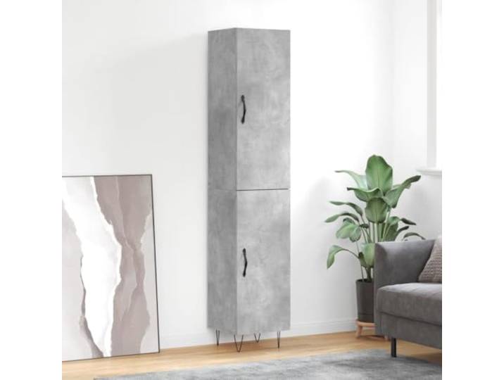 Modernes Highboard mit Metallfüßen, Langlebiges Highboard mit Türen aus Holzwerkstoff, Elegantes für die Einrichtung in Betongrau