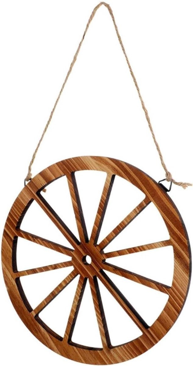 Houten Wiel Decoratie Bruin - Rustieke Wandkunst in Klassieke Western Stijl - 25 x 25 cm