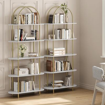 Garvee "2Pcs 71"" Bookshelf 5 Tier Bookcase Arched Display Racks Tall Bookshelf Freestanding Open Storage Shelf"