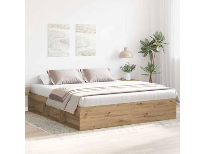KTHLBRH Bettrahmen Eiche Handwerk 200 x 200 cm Mehrschichtiges Holz, Latten aus Sperrholz, Stauraum, Montage erforderlich