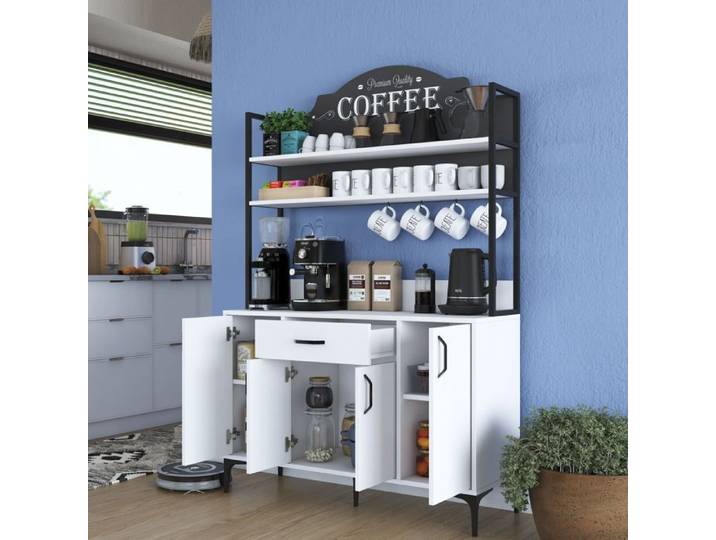 Buffet Cheminée Dmora Bois Mélaminé Blanc 120x40x184h cm