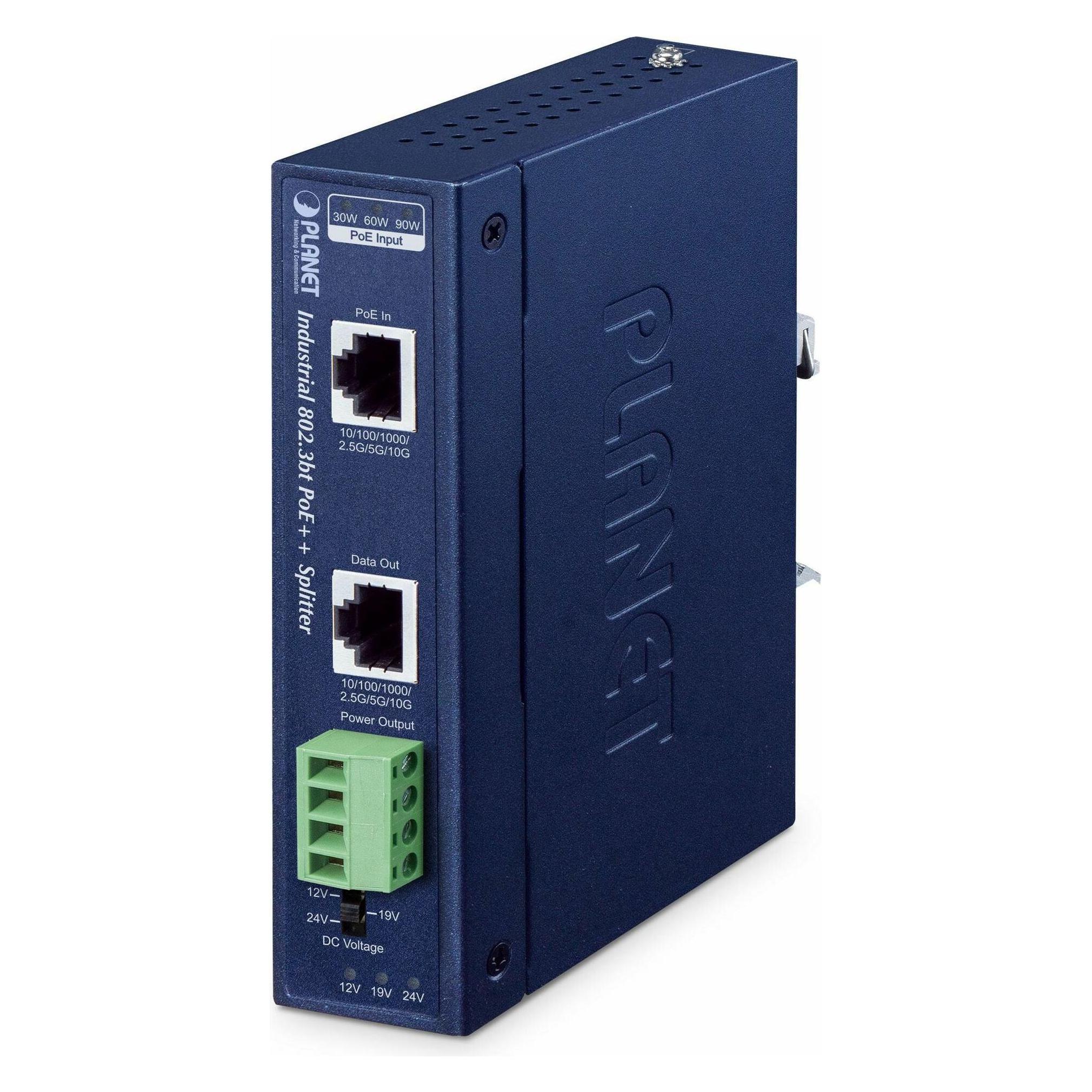 Planet IPOE-176S IP30 Industrial Single-Port 10Gbps 802.3bt PoE++ Splitter 12V (IPOE-176S)