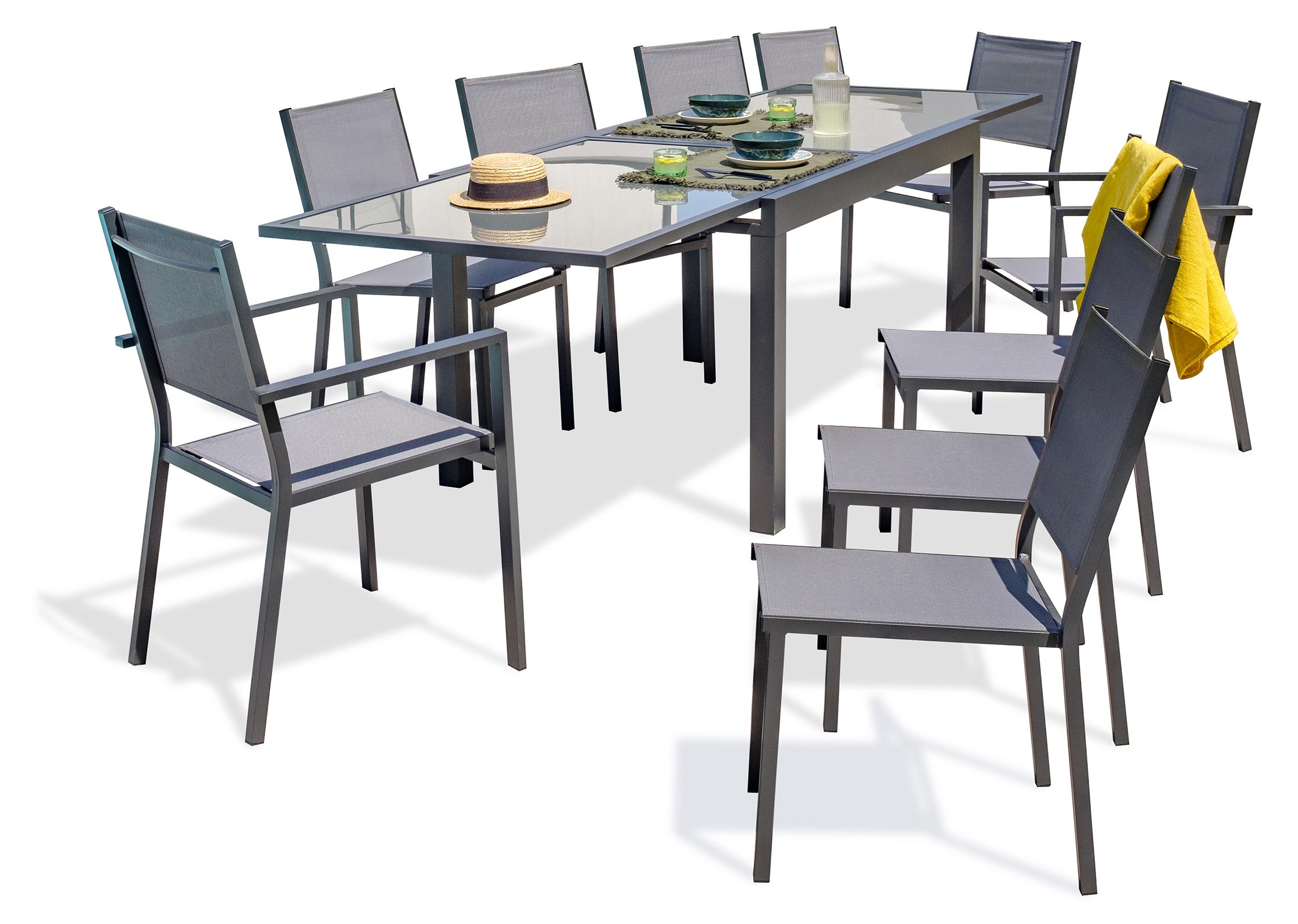 10-Sitzer-Essgruppe ausfarbenem Aluminium und Glasplatte