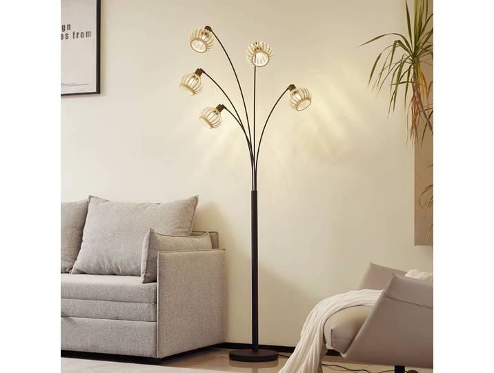 Stehlampe Lielle Lindby, Holz hell, für Wohn- / Esszimmer, Bambus, Landhaus / Rustikal