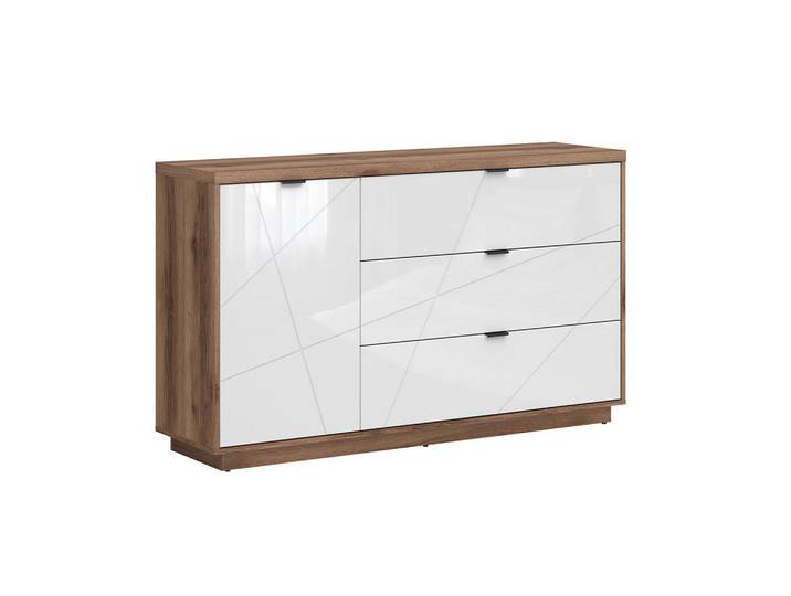 Petits-meubles Sideboard Sven Weiß und Holz, Holzwerkstoff, 3 Schubladen, 156x93x43 cm, Kleinmöbel, Kommoden, Sideboards