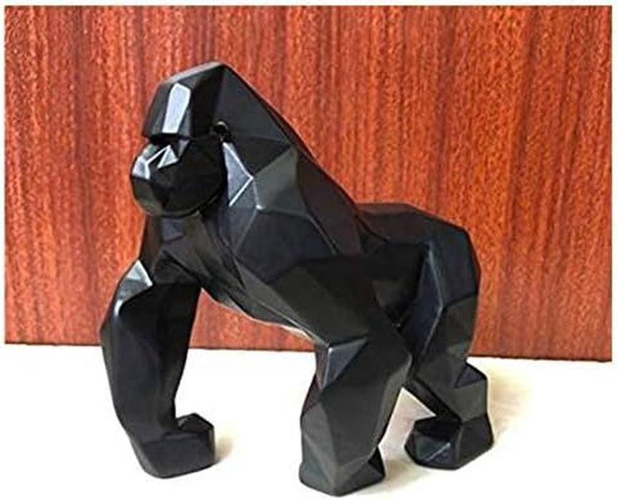 Grijs Gorilla Beeldje - Hars Sculptuur voor Woondecoratie - H 15 cm x B 12 cm