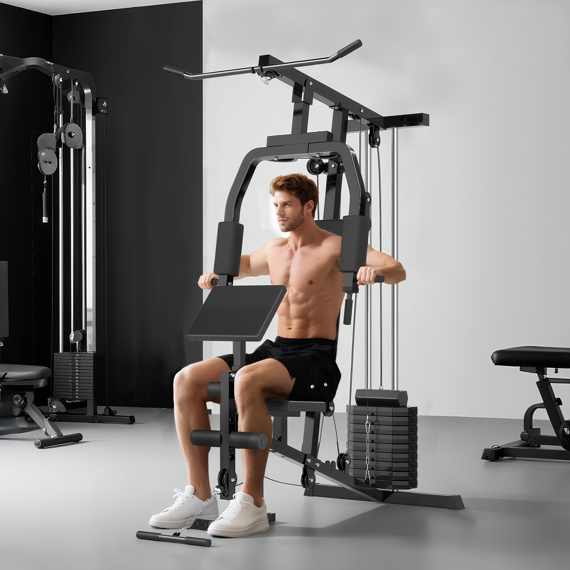 Homcom Stazione Fitness Multifunzione per Allenamento a Casa e Professionale in Acciaio, 148x108x207 cm, Nero Aosom