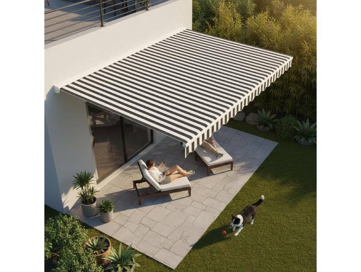 Tissu de remplacement pour auvent anthracite et blanc 4x3 m, toile imperméable anti-UV pour terrasse et jardin