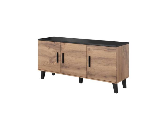 Buffet décor chêne et noir mat 3 portes 150cm