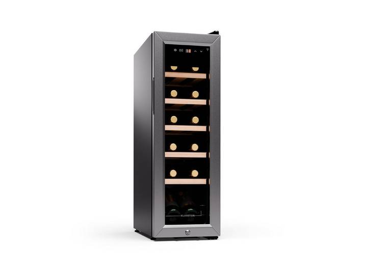 Klarstein Weinkühlschrank Shiraz Premium Smart 12 slim SS, für 12 Standardflaschen á 0,75l,Wein Flaschenkühlschrank Weintemperierschrank Weinschrank Kühlschrank