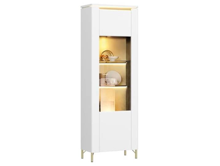 Lomadox Vitrine in weiß mit goldfarbenen Akzenten, Innenraumbeleuchtung, LED-Akzentbeleuchtung, Softclose, Tür beidseitig montierbar, Glaseinsatz, B/H/T ca. 65,5/201,2/40 cm