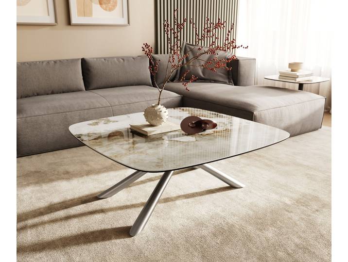 Couchtisch Edge Boot 90x90 cm Keramik Minas Melange Sarity Edelstahl gebürstet, Couchtische