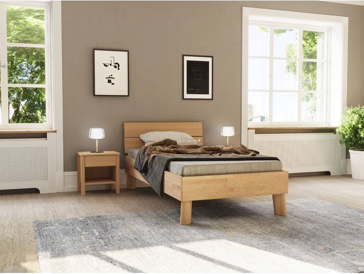 Massivholzbett HOME AFFAIRE Chavot I , beige (kernbuche), B:106cm H:77cm L:208cm, Betten, Massivholzbett, wahlweise in Kernbuche oder Wildeiche erhältlich