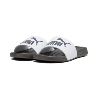 Badesandale PUMA "POPCAT 20 BX", Damen, Gr. 44,5, schwarz-weiß (puma weiß, schwarz coal), Synthetik, unifarben, Schuhe, für Strand, Pool und Freizeit, mit weichem Textil-Innenmaterial