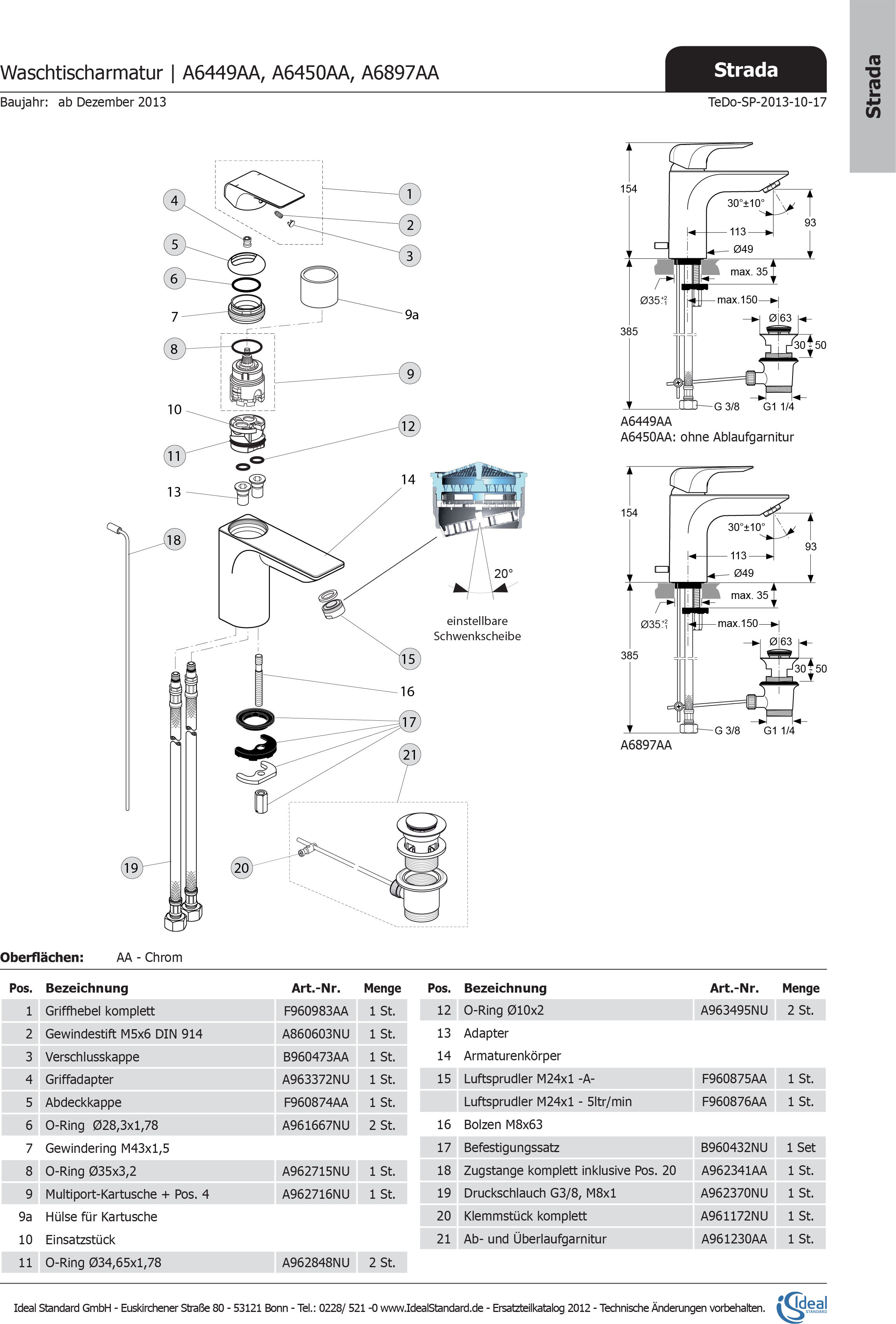 Ideal Standard rond, multiport, F960983AA cpl., chrome
