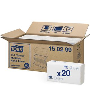 Tork Papierhandtücher Xpress Universal, 150299, H2, 2-lagig, Interfold-Falz, weiß, Recyclingpapier, 21 x 24 cm, 4740 Tücher