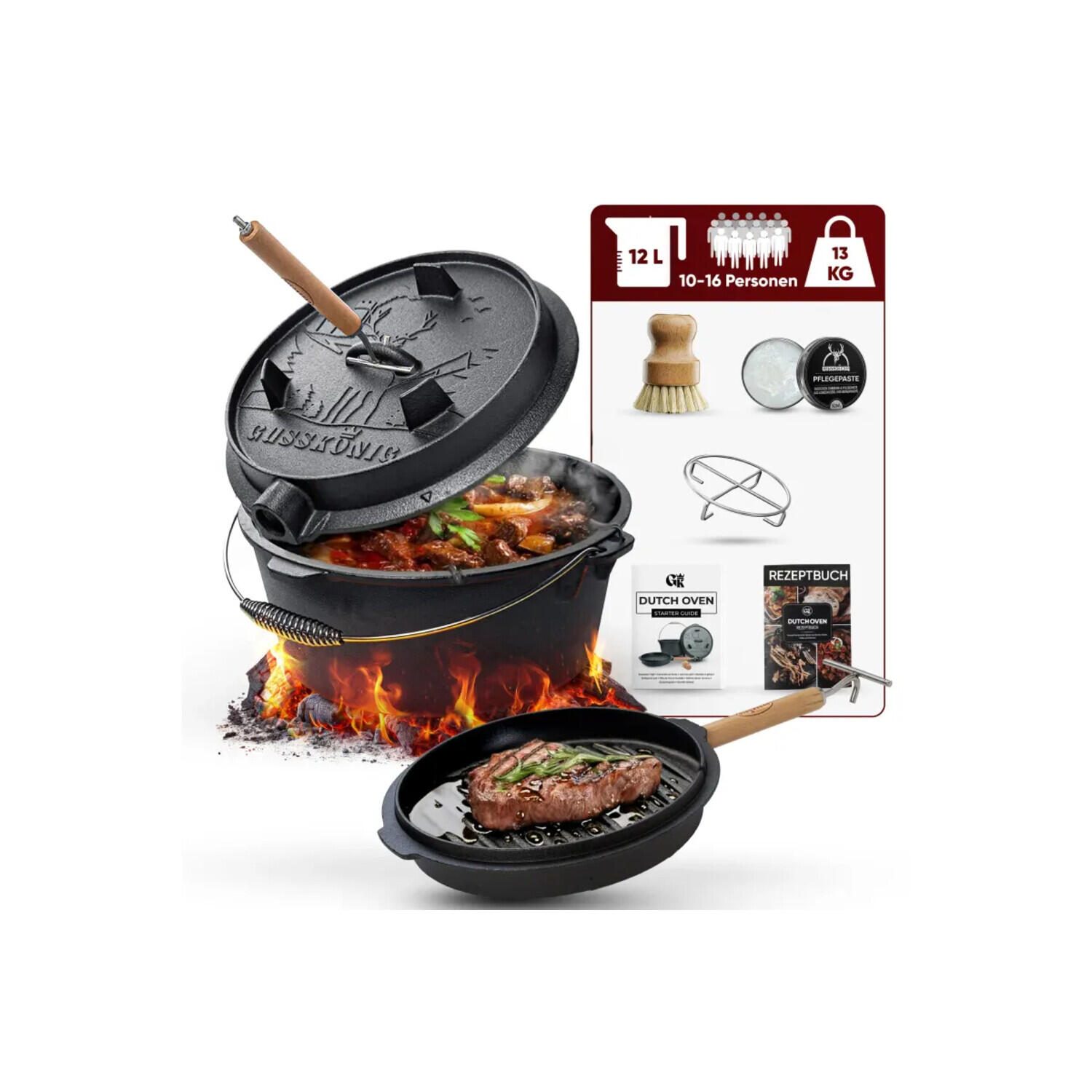 GUSSKÖNIG Eingebrannter Dutch Oven Set 12L ohne Füße GK-8