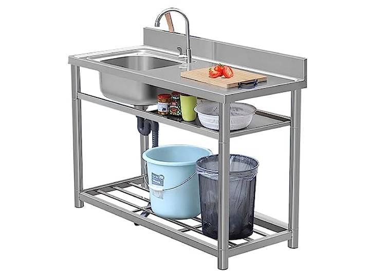TAITUS Mobiles Spültisch Outdoor Edelstahl Spülbecken Küchenspüle Spüle Campingküche 1 Becken Waschbecken Freistehende Gewerbliche Waschtisch Werkstatt Ausgussbecken 100x50x80cm/39.4x19.7x31.5in Left