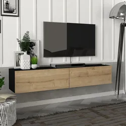 Fernsehschrank Toivakka 135x31x25cm Schwarz / Eiche [en.casa]