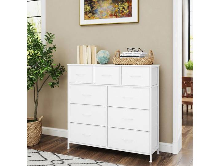 Commode pas cher 9 Tiroirs en Tissu Non-tissé pour Chambre Blanc