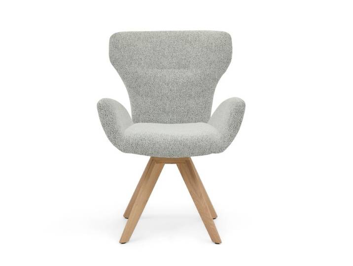 Musterring JustB! SP150 Schalensessel - in verschiedenen Bezugs-und Gestellvarianten - Bouclé Elegant wish champagne - Stativgestell Eiche massiv - inkl. Drehfun Drehfunktion, Rückholfunktion Modern, Skandinavisch