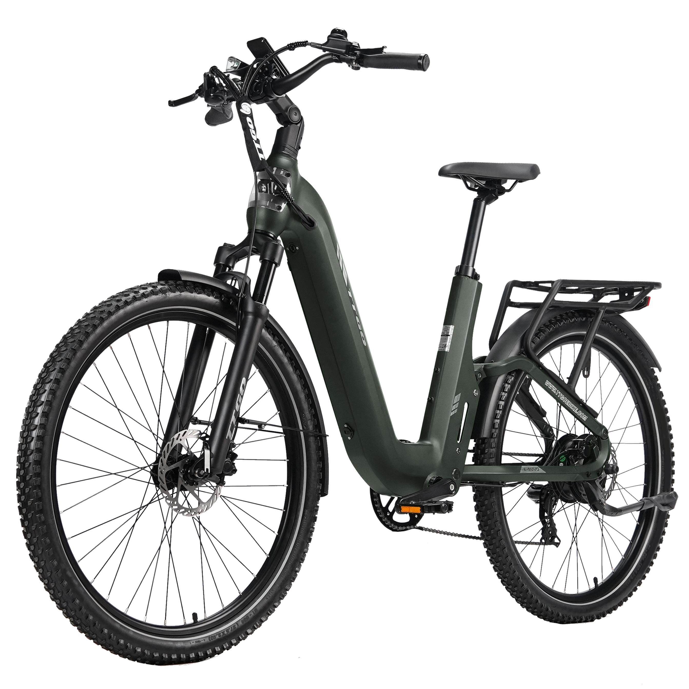 E-SUVO Fully-Elektro-Fahrrad für Erwachsene, 27,5-Zoll-Geländereifen, 25 km/h, 48V, 250 W, hydraulische Scheibenbremsen, max. 125 kg Zuladung, Grün