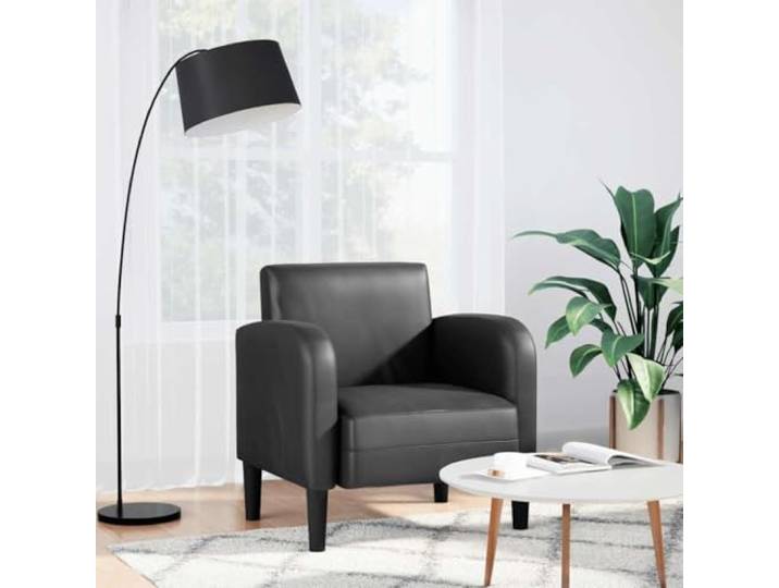 IBUQDDV Sessel mit Armlehnen Schwarz 54 cm Kunstleder Sofa Kunstleder, Sperrholzrahmen, Schaumstoff-Feder-Kombination, Wohnzimmer, Schlafzimmer, Arbeitszimmer, Empfangsbereich