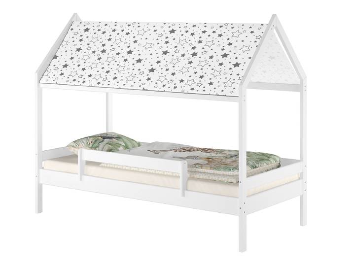 Weißes Himmelbett 90 x 200 cm Kiefer und Fallschutz Hausbett mit Dach