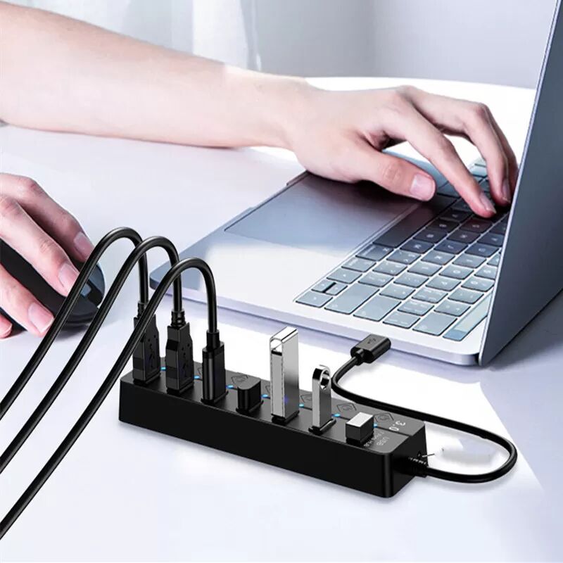 INF USB 3.0-Hub, 5 Gbit/s, 7 Ports, individuelle Ein-/Aus-Tasten