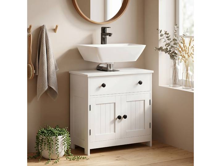 HOMCOM Meuble Sous Lavabo Moderne Blanc Tiroir 2 Portes
