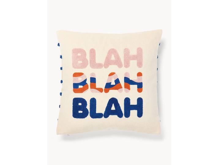 Housse de coussin réversible brodée Blah Blah