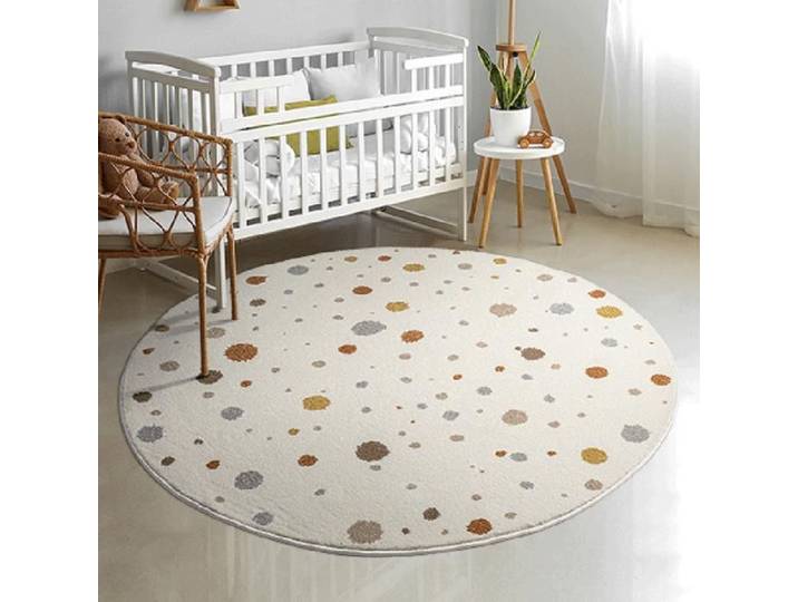 Tapis Enfant - THE CARPET - Beat Kids - Rond 160x160cm - Crème - Facile d'entretien