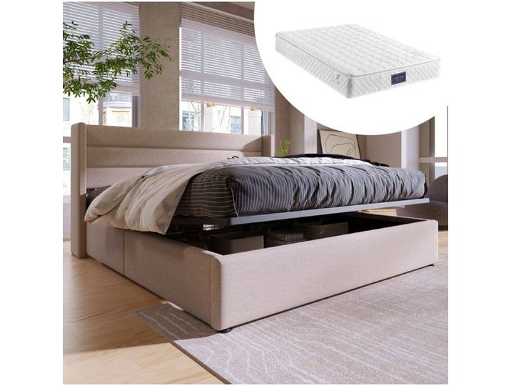 lit coffre 140 x 200 cm SENVIRO au design capitonné beige
