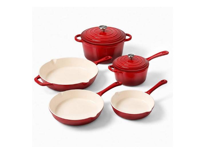 LuxusKollektion Bräter Gusseisen Kochgeschirr Set 5-teilig Rot