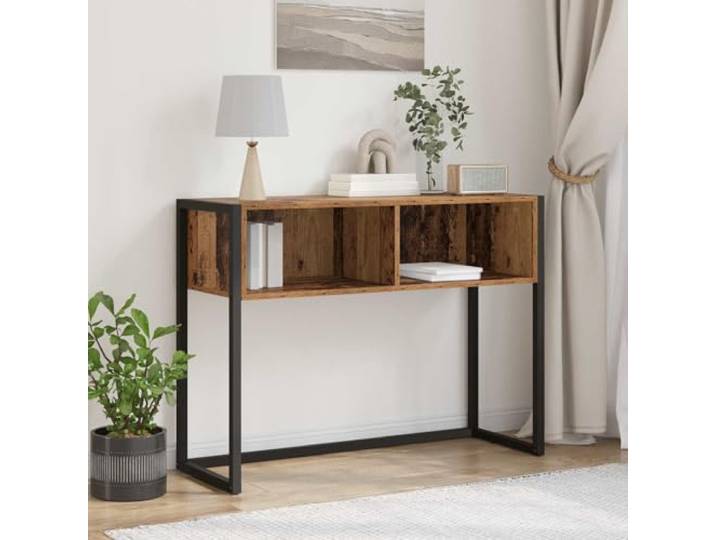 KLGBNCVE Beistelltisch Altholz 100 x 36 x 75 cm Holzwerkstoff Stahlbeine, stabil, freistehend, laminierte Oberfläche, industrieller Stil