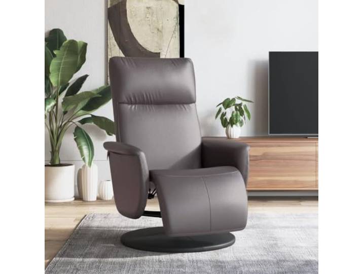 mtlskopl Relaxsessel Grau Kunstleder 71x90x105 cm Drehbar Liegefunktion 360° Schwenkbar Bequemer Lesesessel mit Fußteil Robust & Langlebig für Wohnzimmer Schlafzimmer Büro