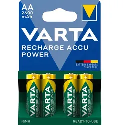 Akku Batterien VARTA Recharge Accu Power AA R6 2600 mAh 4 Stück/Blister, sofort einsatzbereit da vorgeladen, 1,2 V