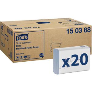 Tork Papierhandtücher Xpress Universal, 150388, H2, 2-lagig, Interfold-Falz, blau, Recyclingpapier, 21 x 24 cm, 4740 Stück