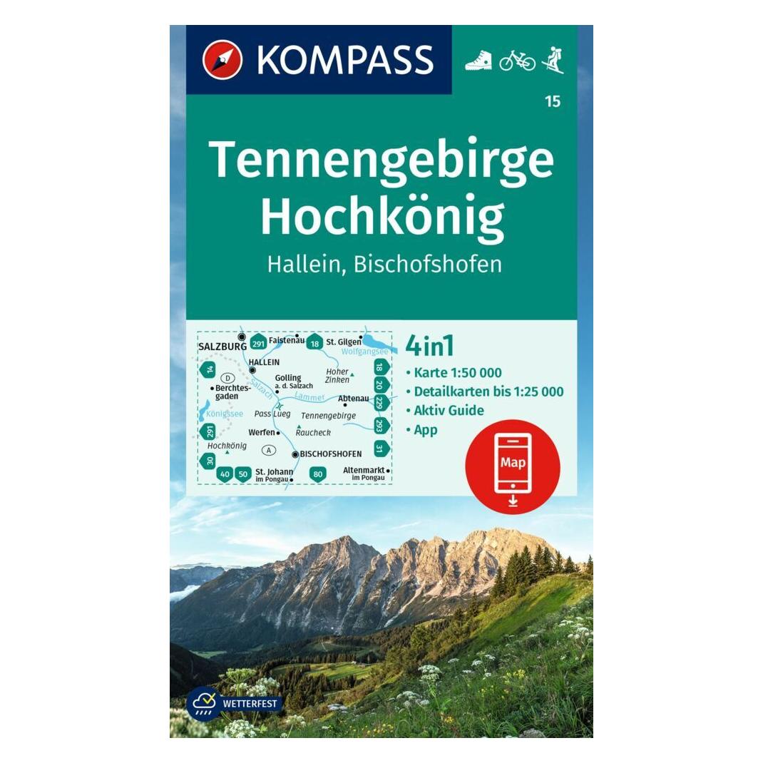 Kompass Wanderkarte 15 Tennengebirge, Hochkönig, Hallein, Bischofshofen 1:50.000 (44093446)