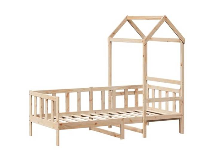 KTHLBRH Dormeuse mit Dach 80 x 200 cm aus massivem Kiefernholz Seitenteile an 3 Seiten, Lattenrost, Stauraum unter der Tür, seitliche Tür zum Öffnen