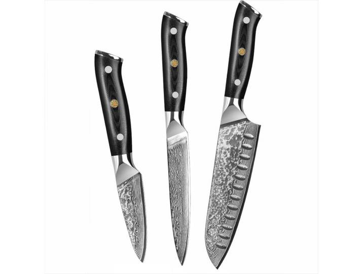 KingLux Messer-Set 3tlg.Damastmesser Küchenmesser Damaststahl Allezweckmesser (3-tlg)