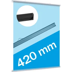 1 x Posterklemmleiste DIN A2 Ober- und Unterteil (42 cm) Transparent Hart-PVC - Klemmschiene zum Aufhängen von Postern und dünnen Displays - Kunststoff Posterschiene Posterleiste mit 2 Hängern
