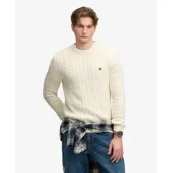 Superdry für Herren. M6110707E Baumwollpullover mit Zopfmuster beige (M), Lässig, Stoff
